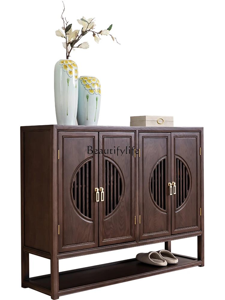 

New Chinese Style Solid Wood Shoe Cabinet New Homehold Entrance Doorway Hallway Manchurian Ash Four-Door Locker