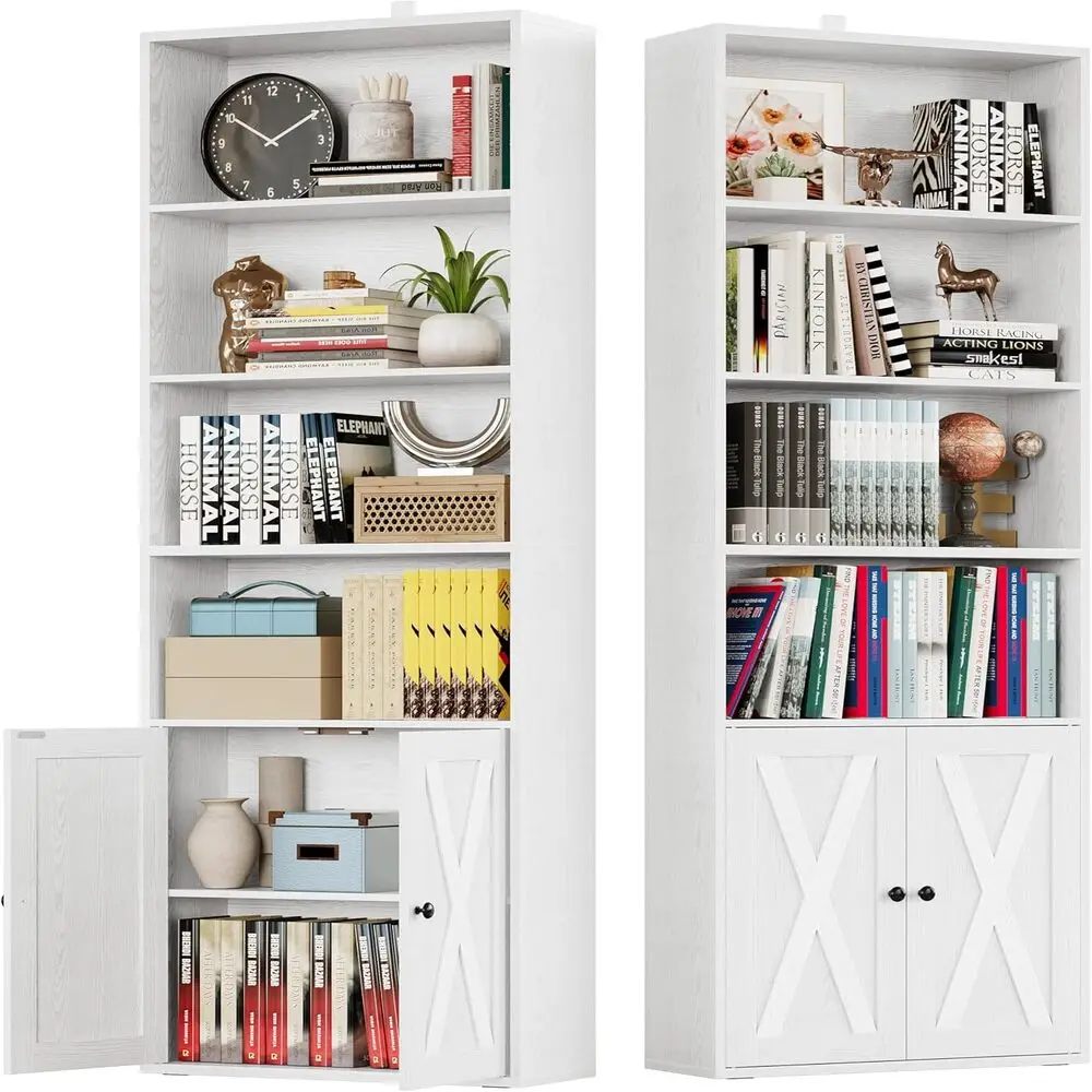 IRONCK Industrial Bookshelves and Bookcases with Doors Set of 2 Floor Standing 6 Shelf Display Storage Shelves 70 in Tall