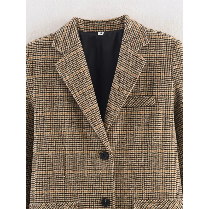 Autumn Winter Plaid Mixed Fabric Women's Blazer Jacket New Fashion Commute Long Sleeve Coat Streetwear Casual New Outerwear ﻿