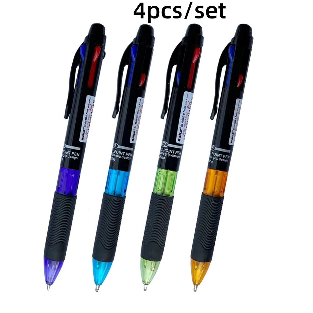 12 Penne 4-in-1 Multicolore Con 4 Colori (Nero, Blu, Rosso, Verde) - Punta Media 0,7 Mm, Impugnatura Antiscivolo, Per Ufficio E Scuola - 3