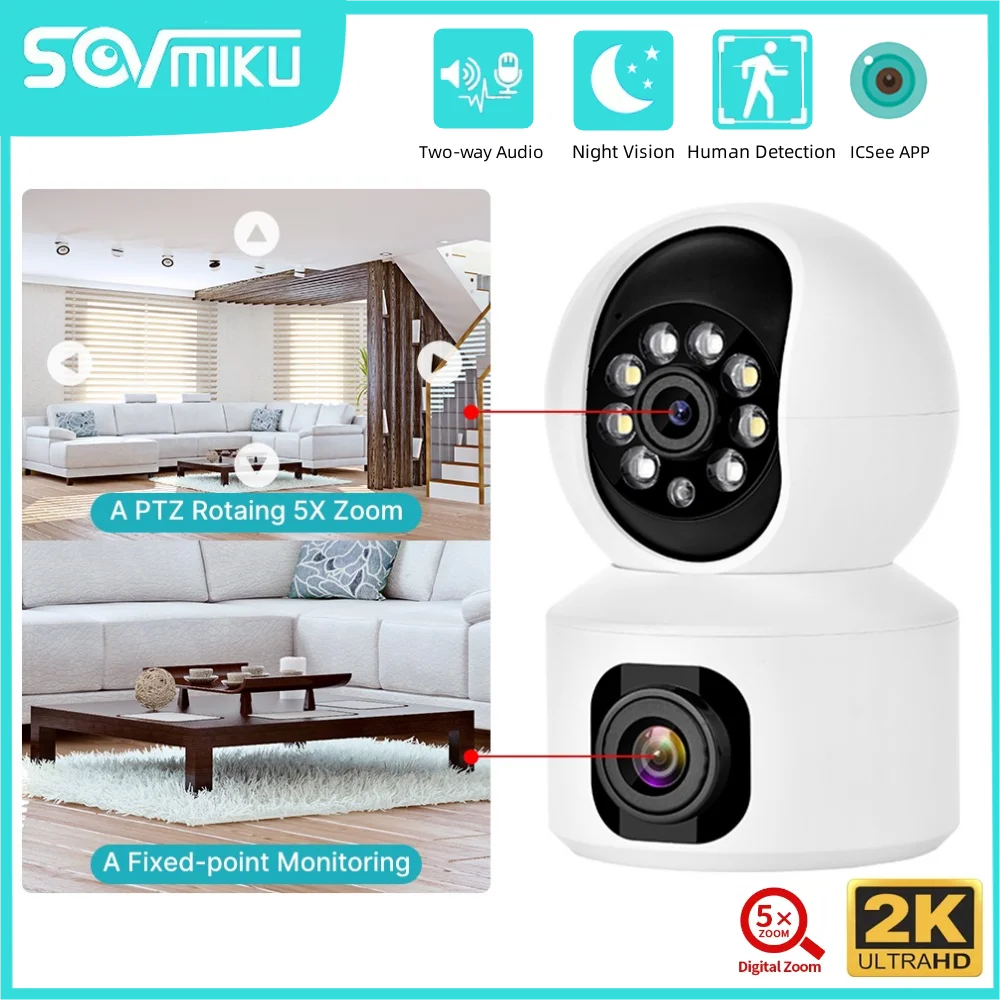 2K 4M Dual Lens WiFi PTZ IP Camera Indoor Baby Monitor AI Auto Tracking Wireless Security Surveillance Video Camera For Alexa