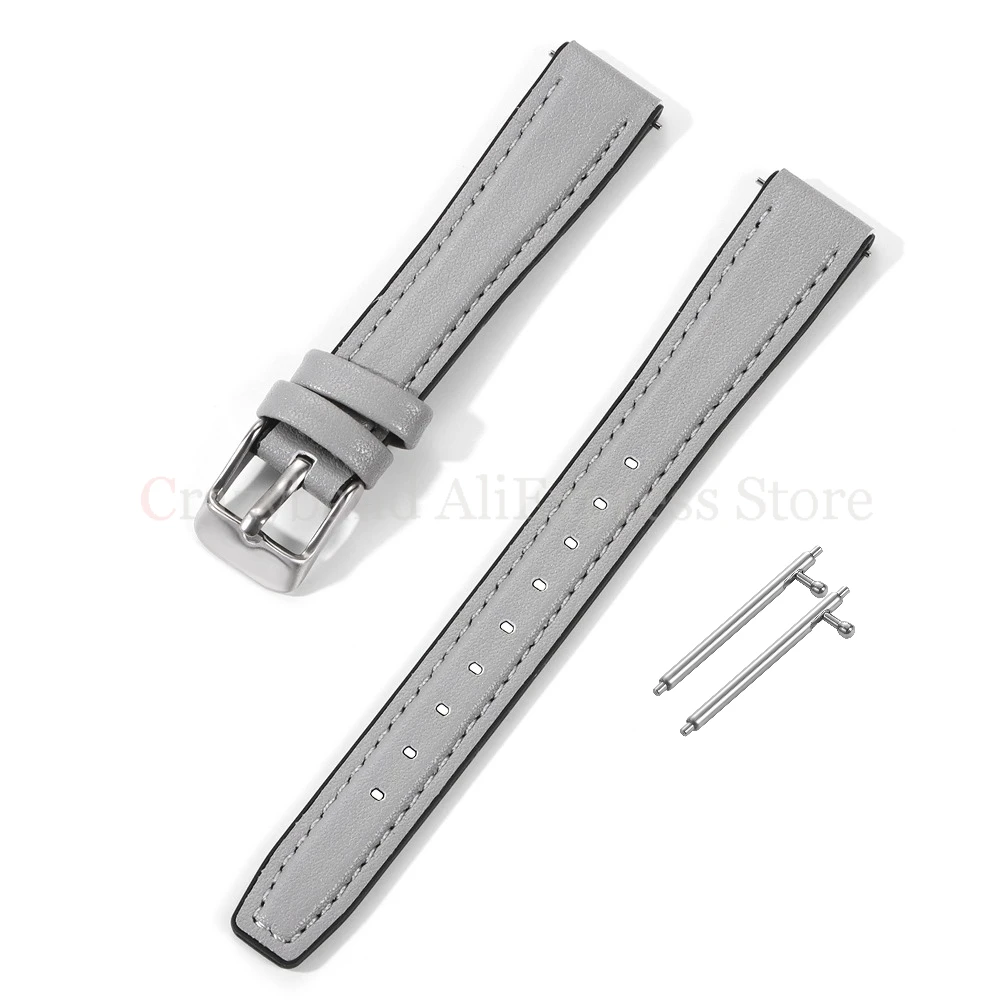 Elegant Thin Cowhide Leather and Silicone Watch Strap - Slim Women's Bracelet