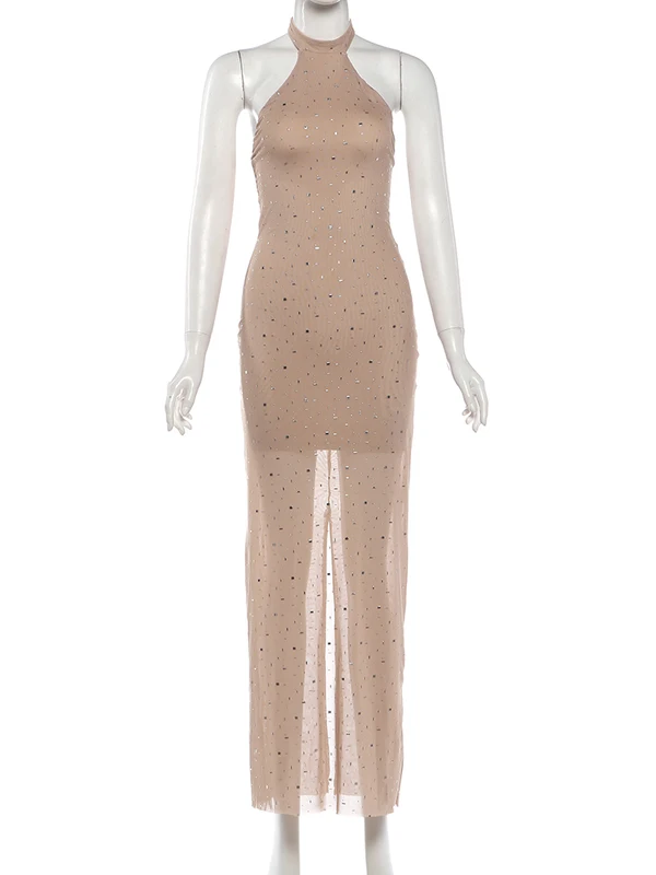 Kliou Sexy Dress Woman Fake Diamond Decoration o-Neck Off Shoulder High...