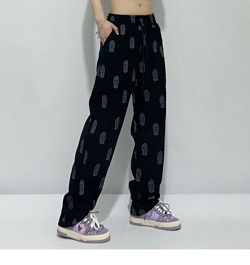 wide leg pants New Fashion Print Corduroy Pants for Women 2022 Elastic Waist Loose Trousers Spring Casual Chic Cool Straight Bottoms black cargo pants