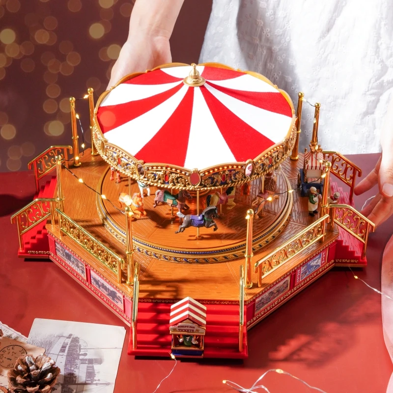 Big Size Rotating Vintage Carousel music box With Led Lights Gift For Her Girls Birthday Christmas Day 3