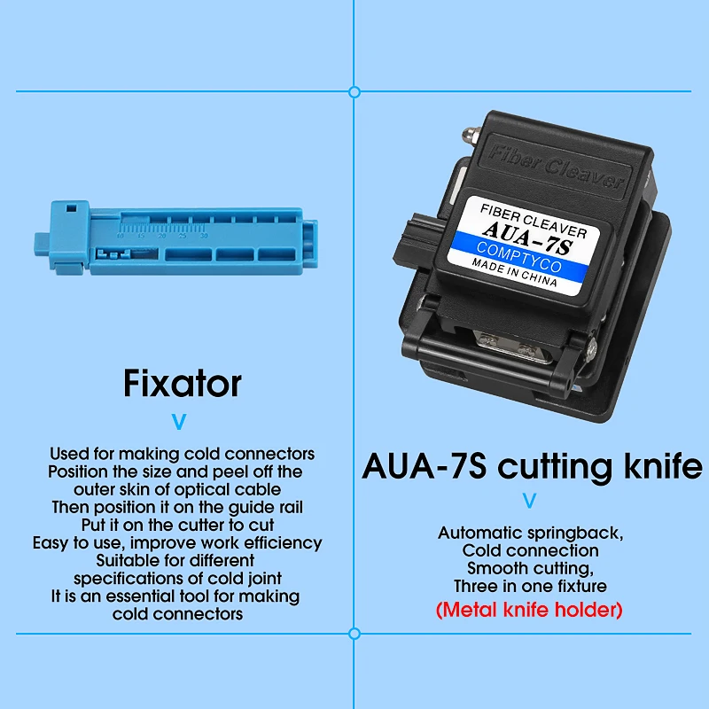 FTTH Fiber Optic Tool Kit AUA-7S Fiber Cleaver AUA-M50/70 4 in 1 Mini Optical Power Meter with 15mw Visual Fault Locator