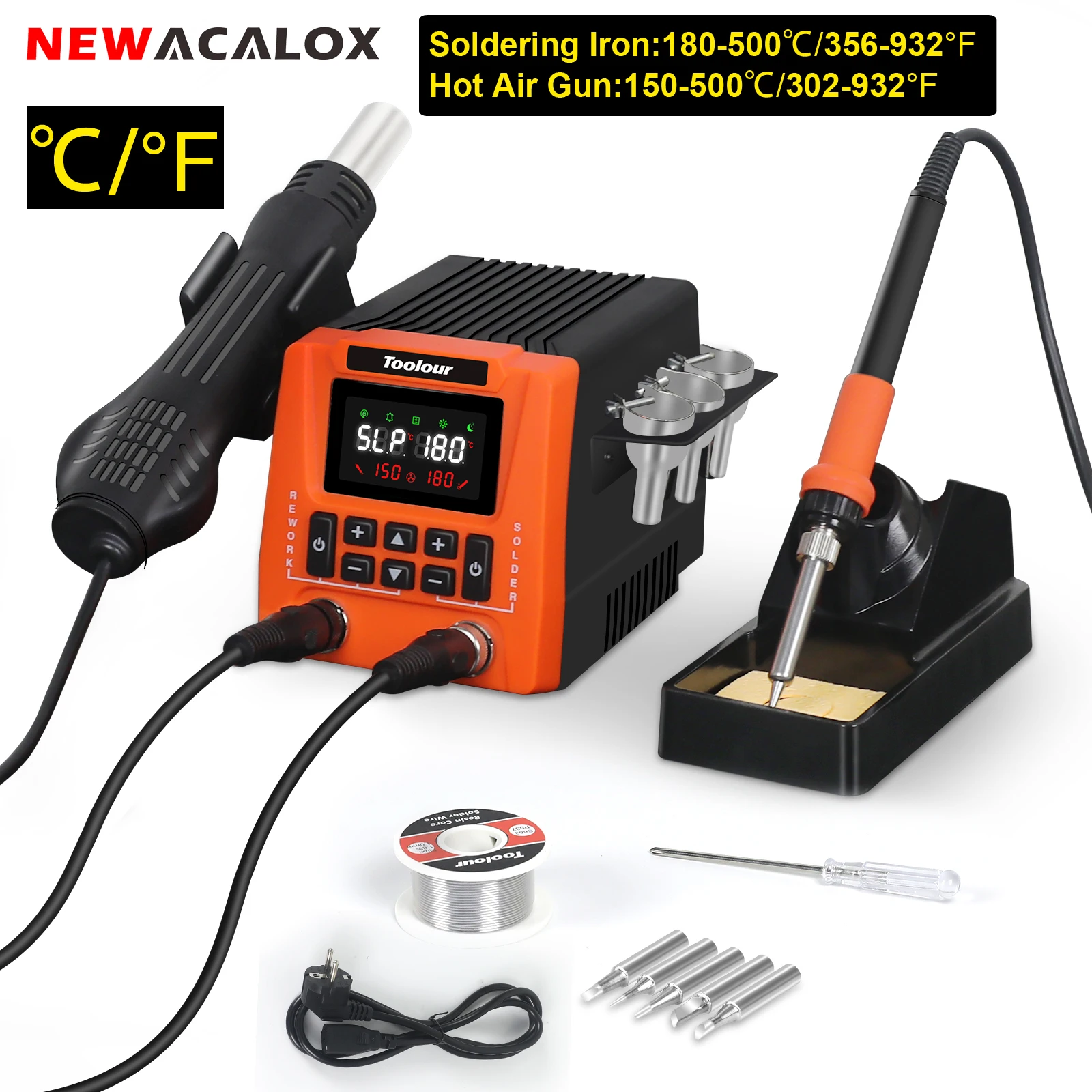 NEWACALOX 2 in 1 디지털 납땜 스테이션 열풍기 리워크 스테이션 전기 납땜 인두 휴대폰 PCB IC SMD 용접 세트 ?