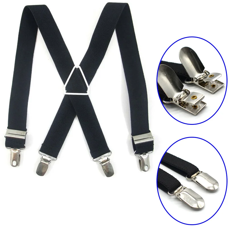 

1pc New Unisex Men Women 4 Clip Cross Metal Buckle Strap Bib Pants High Elastic Suspenders Braces X Back Suspender For Man