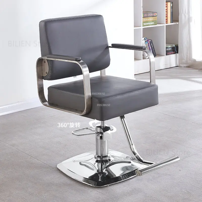 

Modern Light Luxury Barber Chairs Salon Simple Makeup Barber Chairs Lift Rotary Backrest Silla De Barbero Commercial Furniture