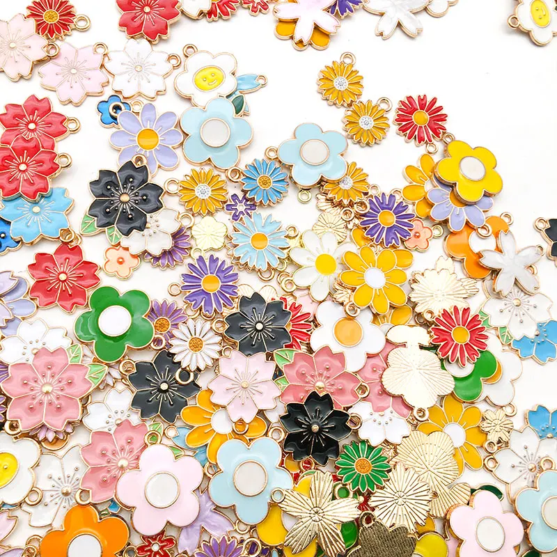 Mixed 20/30/50pcs Floral Series Flowers Charms Assorted Enamel Pendants For Jewelry Making DIY Necklace Bracelet Earrings Making