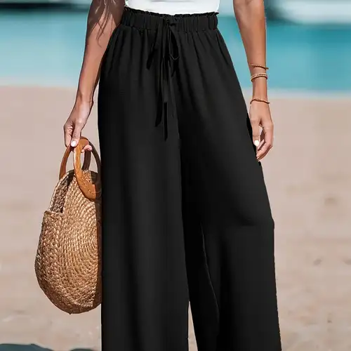 Women's Casual Wide Leg Pants - All Season Comfort Pockets Elastic Waist Loose Fit Solid Color Pants Suitable for Outdoor and Le - Image 8