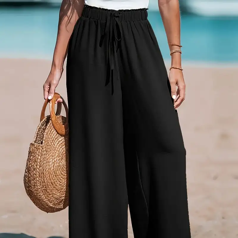 Women's Casual Wide Leg Pants - All Season Comfort Pockets Elastic Waist Loose Fit Solid Color Pants Suitable for Outdoor and Le - Image 8