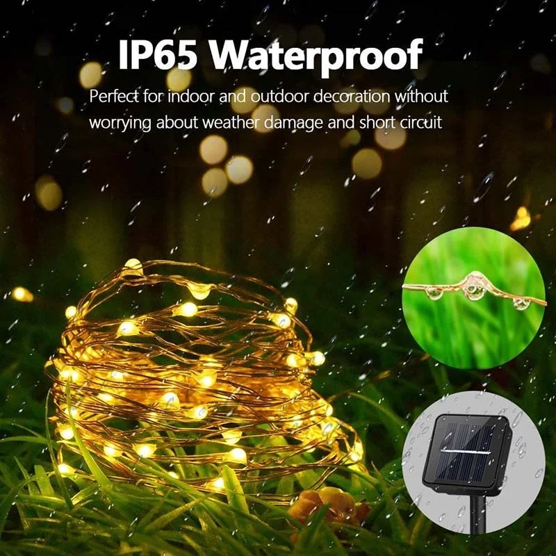 Outdoor LED Solar Fairy String Light Waterproof Garden Decoration Garland 8Modes Copper Wire Light For Street Patio Christmas