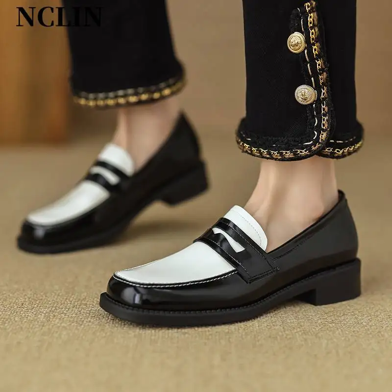 

New Spring Genuine Leather Women Shoes Square Toe Women Pumps Shoes for Women High Heel Chunky Heel Shoes Zapatos Mujer Loafers