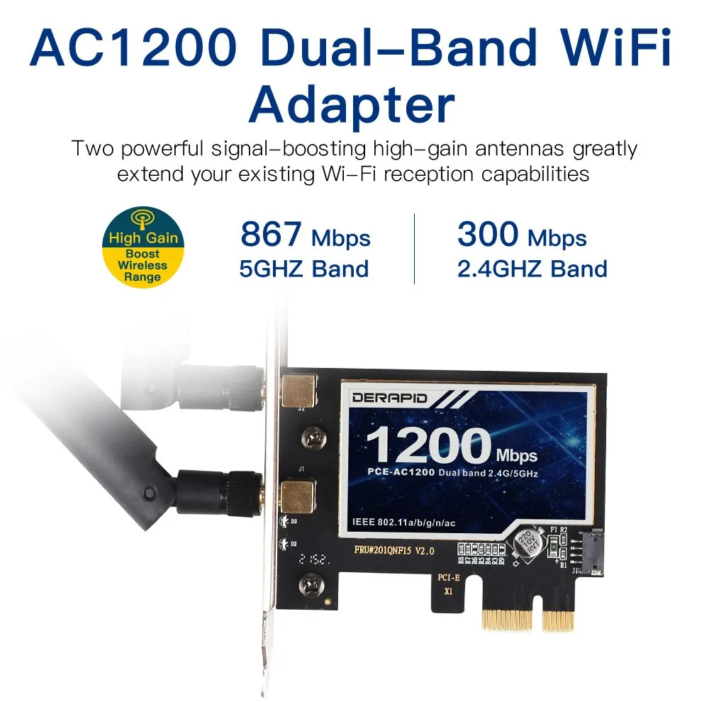 Adaptateur PCIE WiFi + Bluetooth Avec 2 Antennes - Neuf