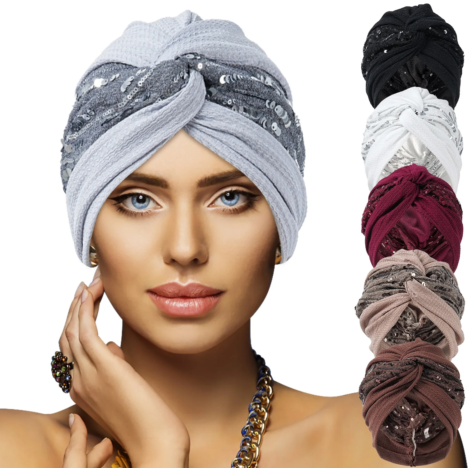 Turbante Chemio Per Donna - Copricapo Avvolgente In Poliestere Nero - Perdita Capelli, Hijab, Cancro