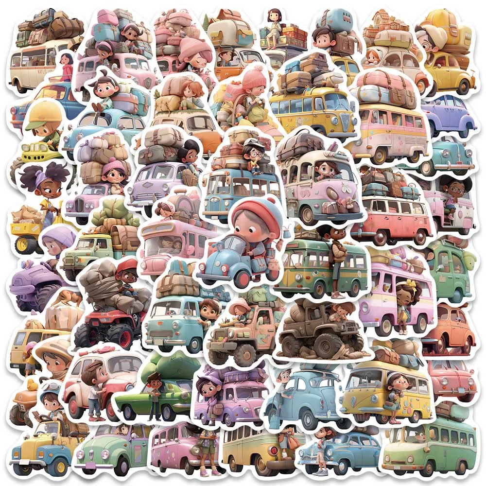 50pcs Cute Cartoon Anime Travel Cars Stickers For Laptop Water Bottle Luggage Notebook Waterproof Graffiti Vinyl Decals 50pcs watercolor mexico stickers travel theme decal set for laptop phone case planner journal water bottle diy crafts