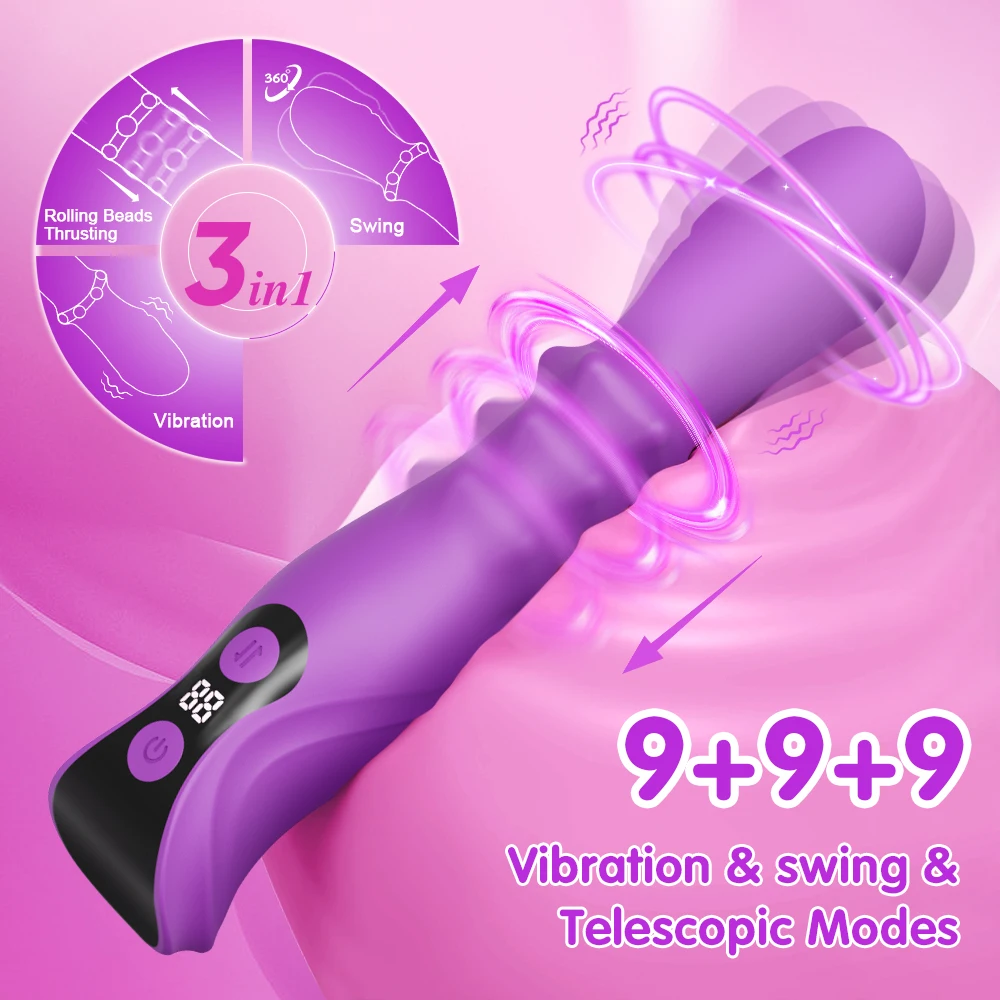 Teleskop-Schwingvibrator für Frauen, 3-in-1-Stimulator für Klitoris und G-Punkt, Stoßperlen, Dildo, weibliche Masturbation, Sexspielzeug für Erwachsene_voghion.com