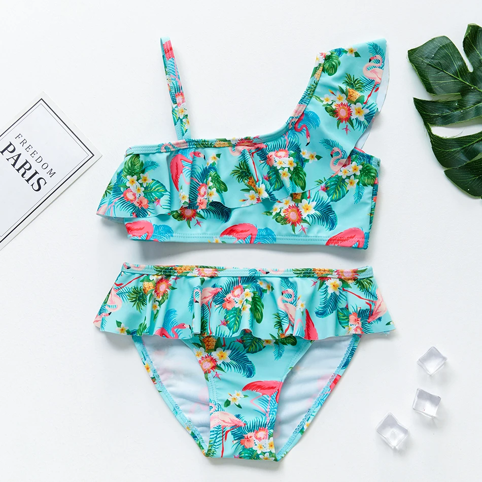 Girls swimsuit two piece hot stamping children's swimwear beachwear
