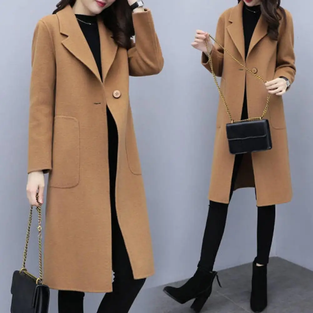 

Loose Women Coat Korean Style Women's Winter Coat with Turn-down Collar Mid Length Windproof Warmth Solid Color for Cold