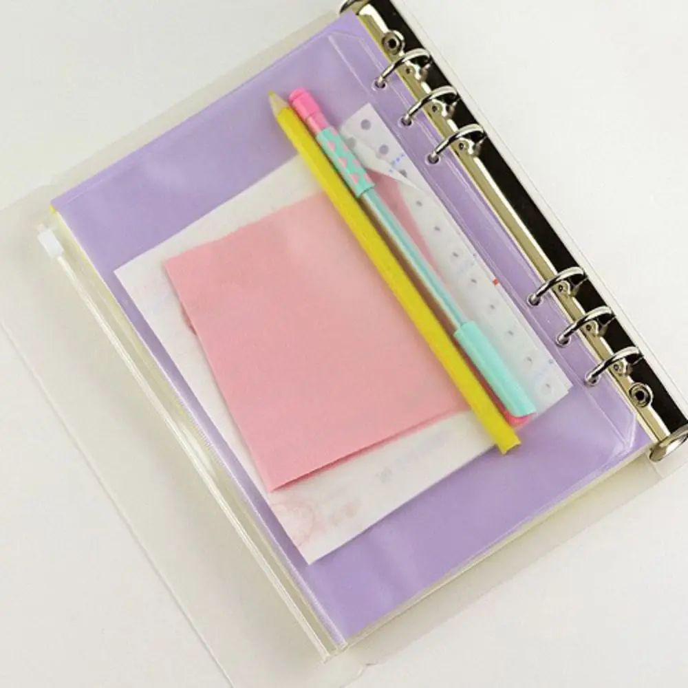 

6 Hole A5/A6 Loose-leaf File Pocket Multicolor Zip Lock Clear Frosting Zipper File Pouch Resealable Leaflet Binder Organization