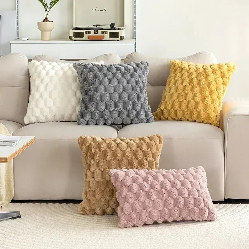 Black 40x40CM Super Soft Cozy Decorative Throw Pillow Covers Fuzzy Plush Faux Fur Luxury Cushion Cover Pillowcase for Sofa Couch 2