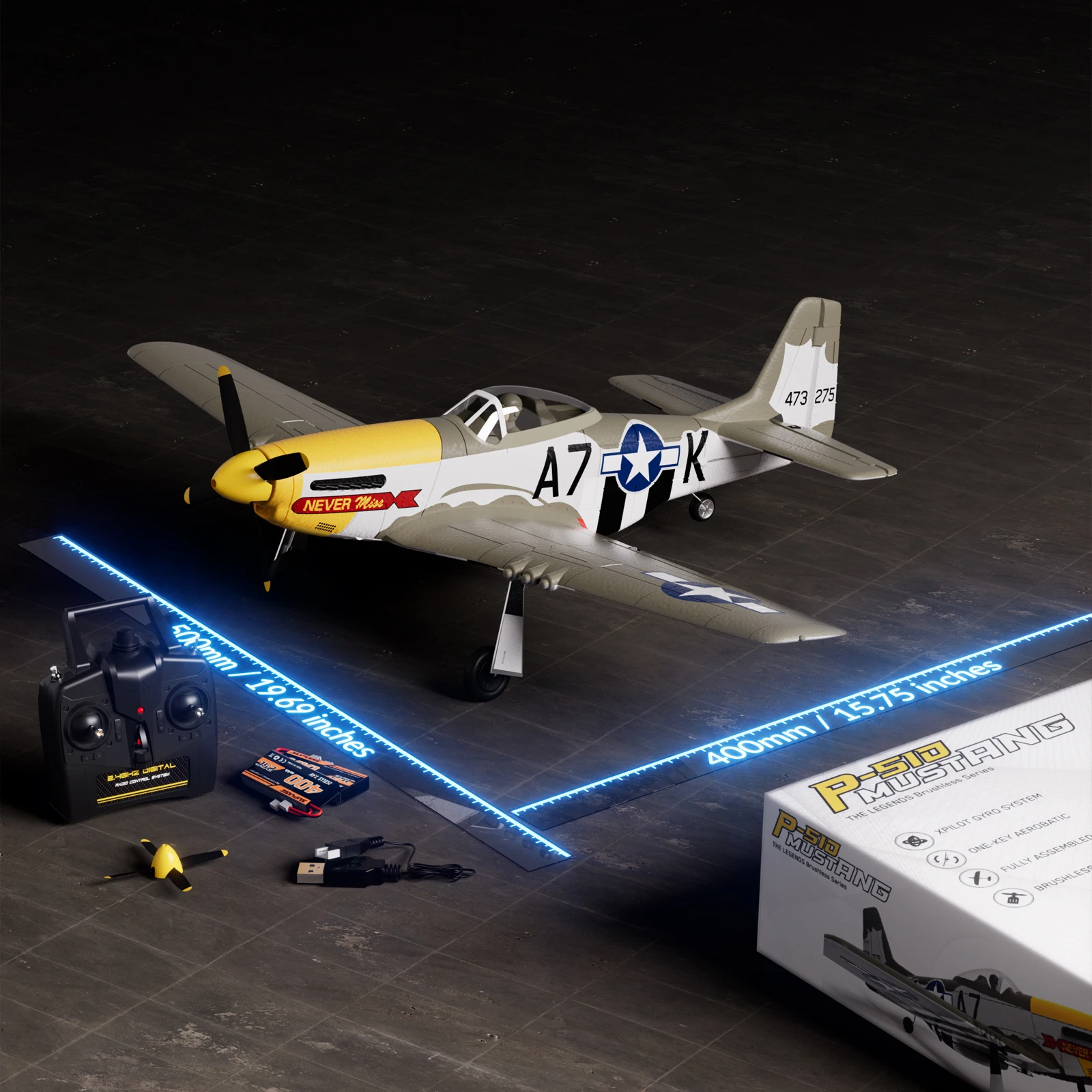 VOLANTEXRC RC Plane 2.4Ghz Mustang P51D 500mm Wingspan Fixed Wing EPO Warbird RC Airplane control One-Key Aerobatic for Beginners 768-2 6
