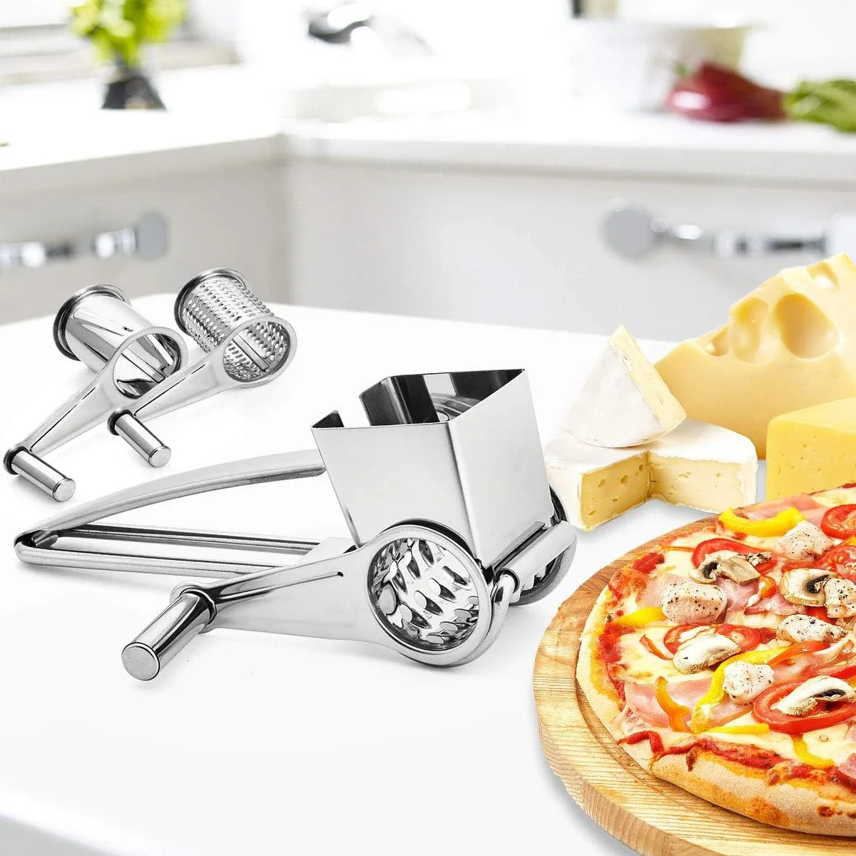 Manual Cheese Grater Crank Rotary Blades Stainless Steel Vegetable Chopper Multifunctional Kitchen Gadget Supplement Grinder