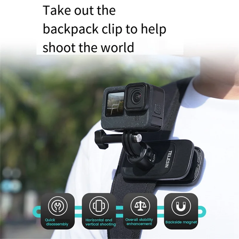 C9-텔레신 360 ° Gopro Insta360 액션 카메라 부품용 회전 자기 배낭 클립 클램프 마운트