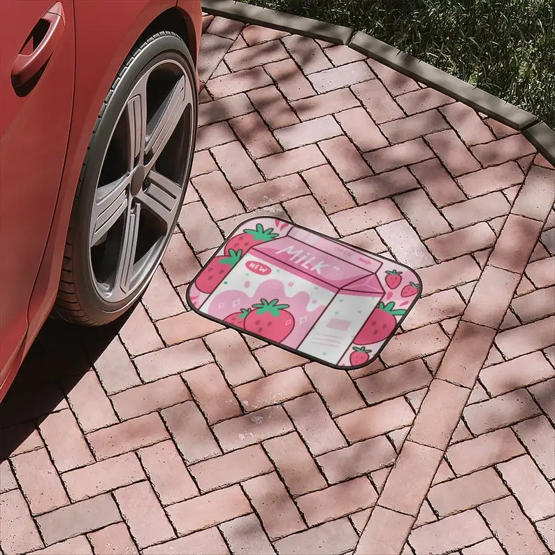 Tasty strawberry milk Car Floor Mats, Cute Japanese style Kawaii anime strawberry milk print Car Floor Mat, Japanese girly car d