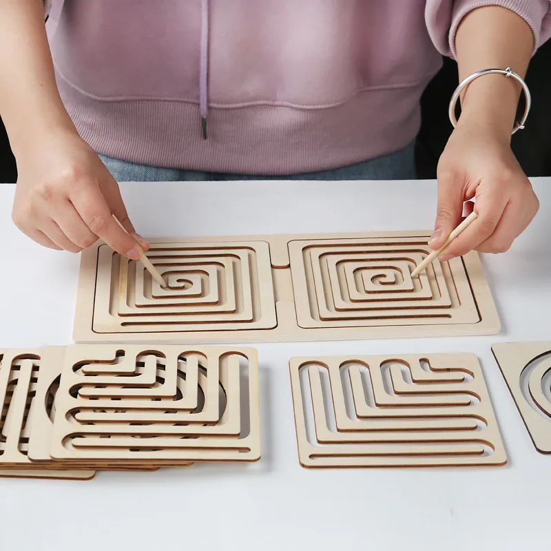 Çocuk Sol Sağ Beyin Bulmaca Kalem Hareketi Yörünge Kontrol Eğitimi El Beyin Koordinasyonu Çocuklar Ahşap Eğitici Oyuncaklar