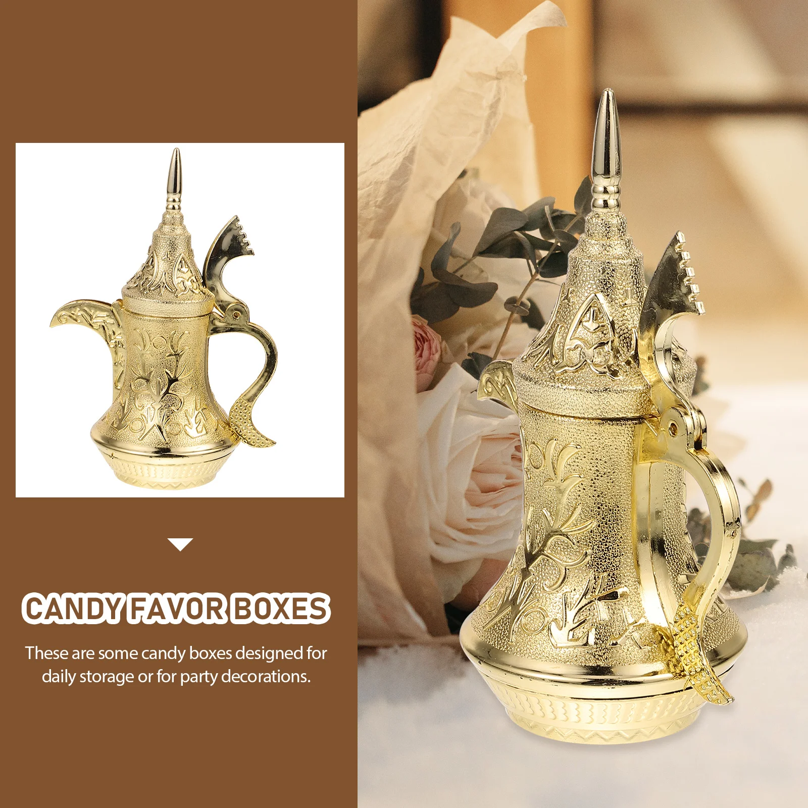 5 Pcs Gold Candy Box Treat Container Gift Wrap Storage Small Favor Box Sweet Holder Party Supplies Decorative Plastic Material