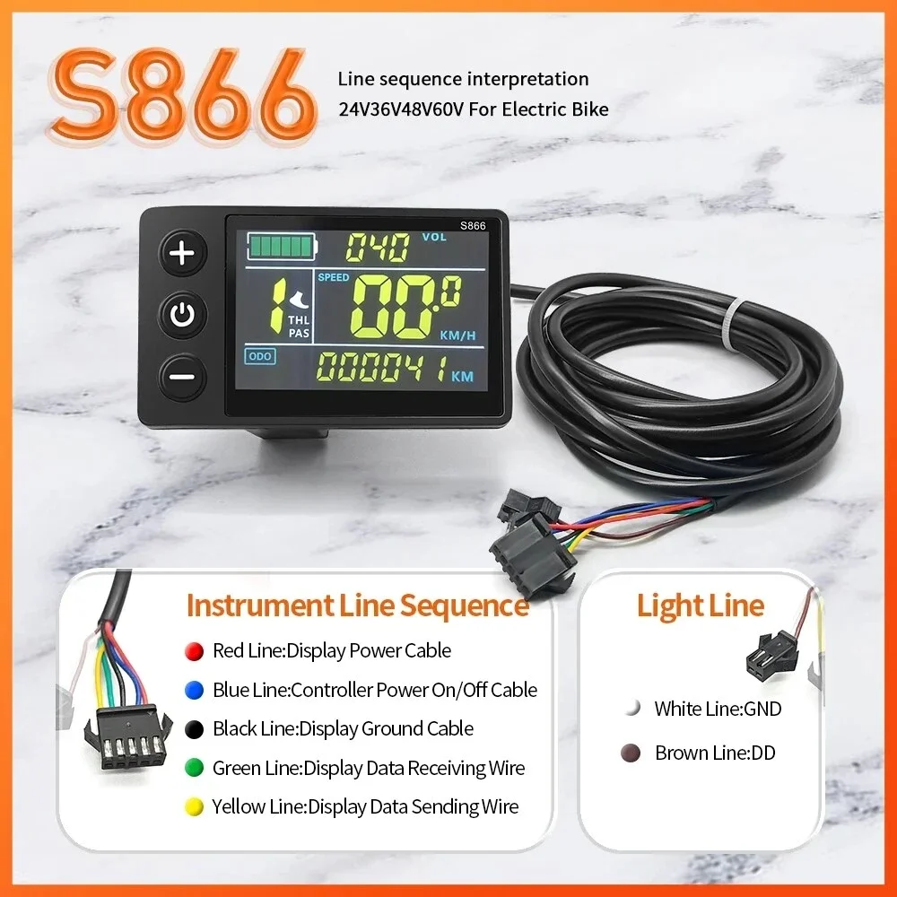 E-bike LCD S866 LCD color Display 24V/36V/48V ,  5+2Pin , Bracket Diameter: 22.2