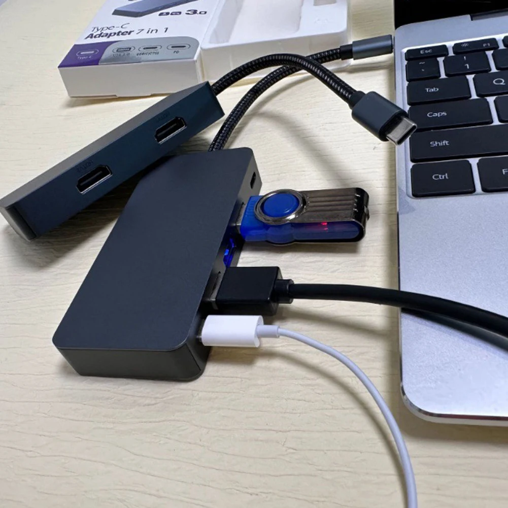 맥북 노트북용 C타입 허브 USB 도킹 스테이션, HDMI 호환 USB 3.0, C타입 USB 스플리터, 5Gbps 도킹 스테이션, 7 in 1