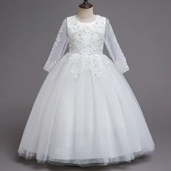 KEAIYOUHUO 2023 Spring Tulle Children's Dress With Long Sleeves Embroidery Princess Girls Ankle Long Dress For Party Wedding 12Y