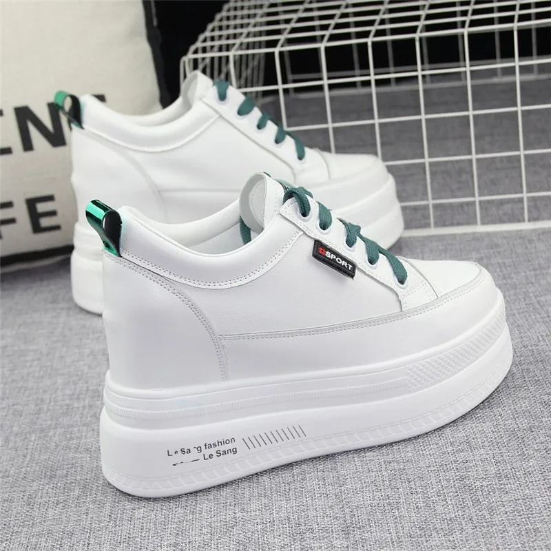 

10CM Heels Spring Autumn Wedges Breathable Woman Height Increasing Shoes Women Sneakers Casual Platform Trainers White Shoes