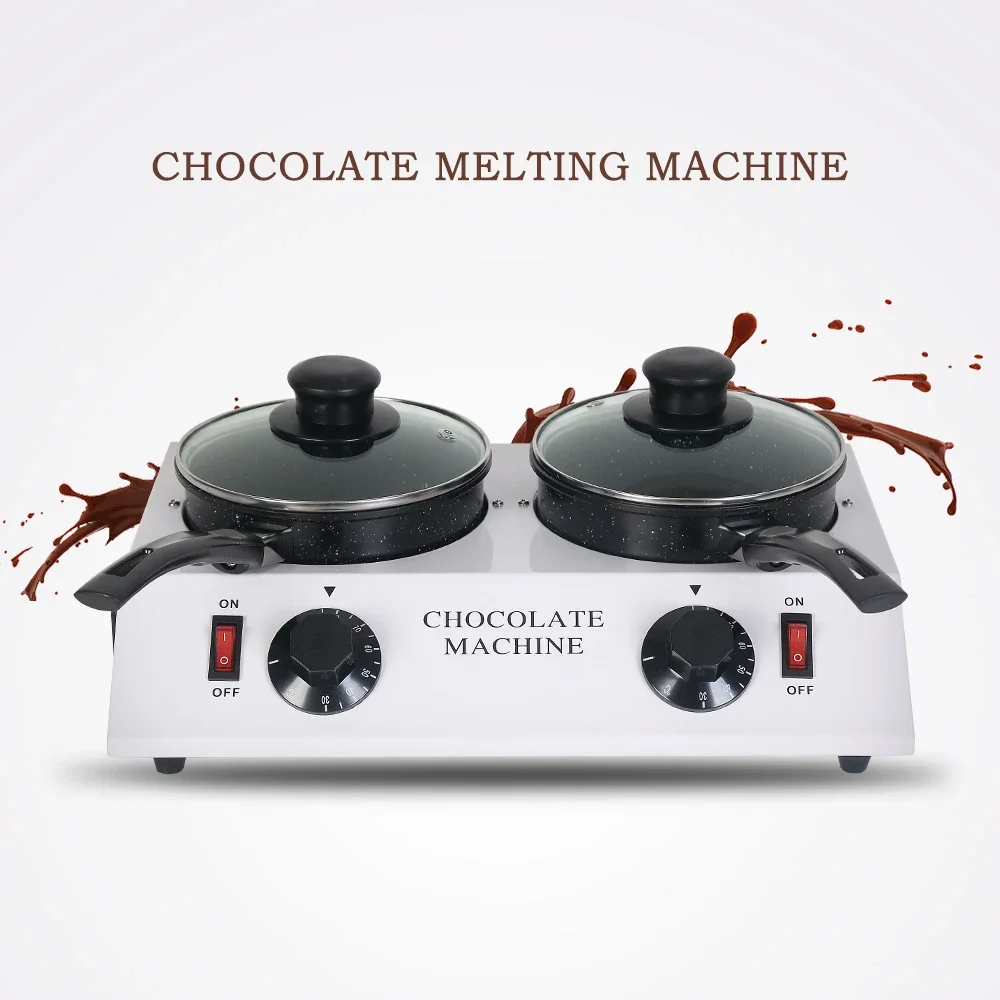 GZKITCHEN Electric Chocolate Melting Machine Double Pots Ceramic Non-Stick Pot +1 silicon spatula gift