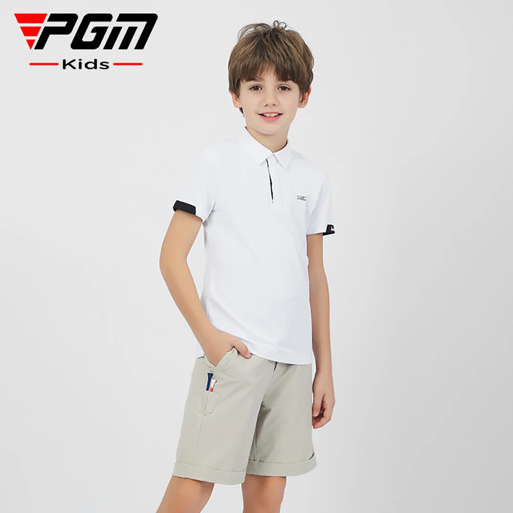 

PGM Golf Kids Short Sleeve T-shirt Summer Sports Perforated Anti-Sweat Breathable Quick Dry Polo Collar Boys Golf Shirts for Kid