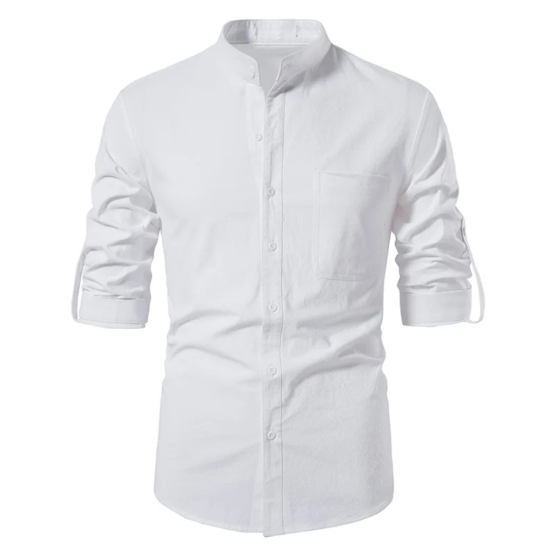 

CHCS-A276-SW Spring Clothes New Men's Stand Collar Linen Casual Home Yoga Clothes Tea Ceremony Clothes Breathable T-shirt