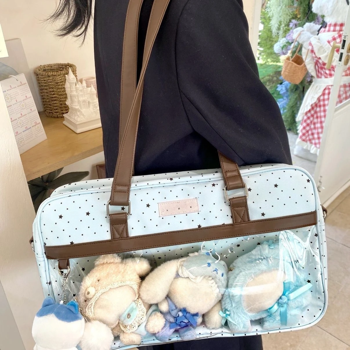 Y2k DIY Badge Display Shoulder Bag New Cute Large Capacity Lace Ita Bag Lolita Girls Transparent Pocket Casual Polka Dot Handbag 3