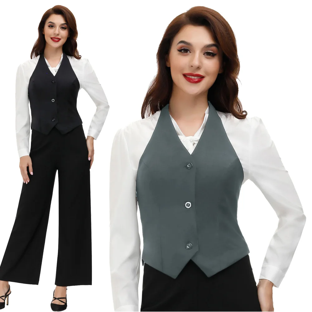 BP Women Halter Vest Backless V-Neck Single Breasted Handkerchief Hem Coat Vintage Waistcoat Button Down Dressy Vests