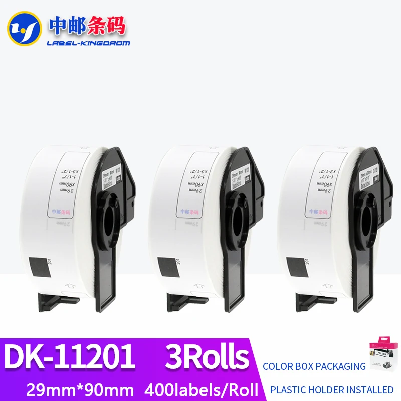 

3 Rolls Compatible DK-11201 Label 29mm*90mm 400Pcs for Brother Thermal Printer QL-700/800 All Come With Plastic Holder DK-1201