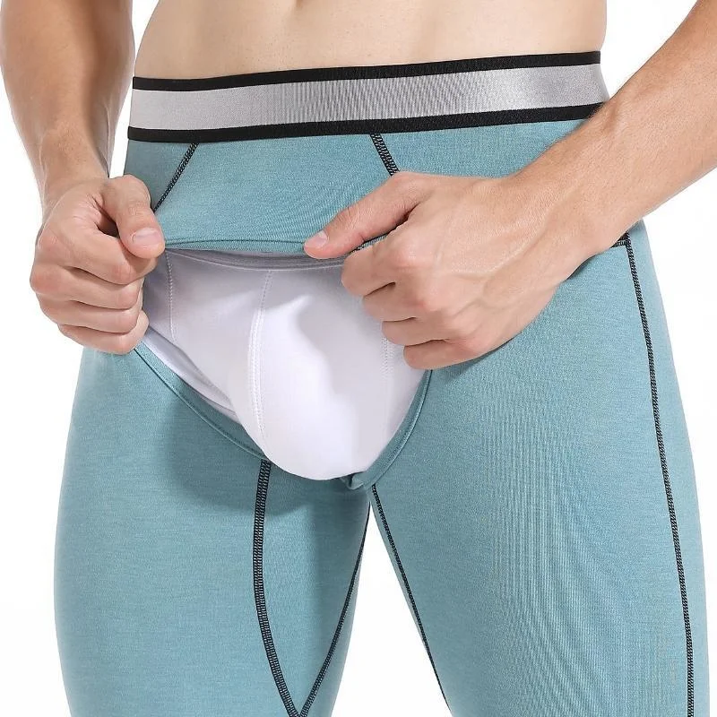 Autumn Winter Men's Warm Open Crotch Long Johns Fleece Tight Trend Mid-waist Leggings Trousers Cotton