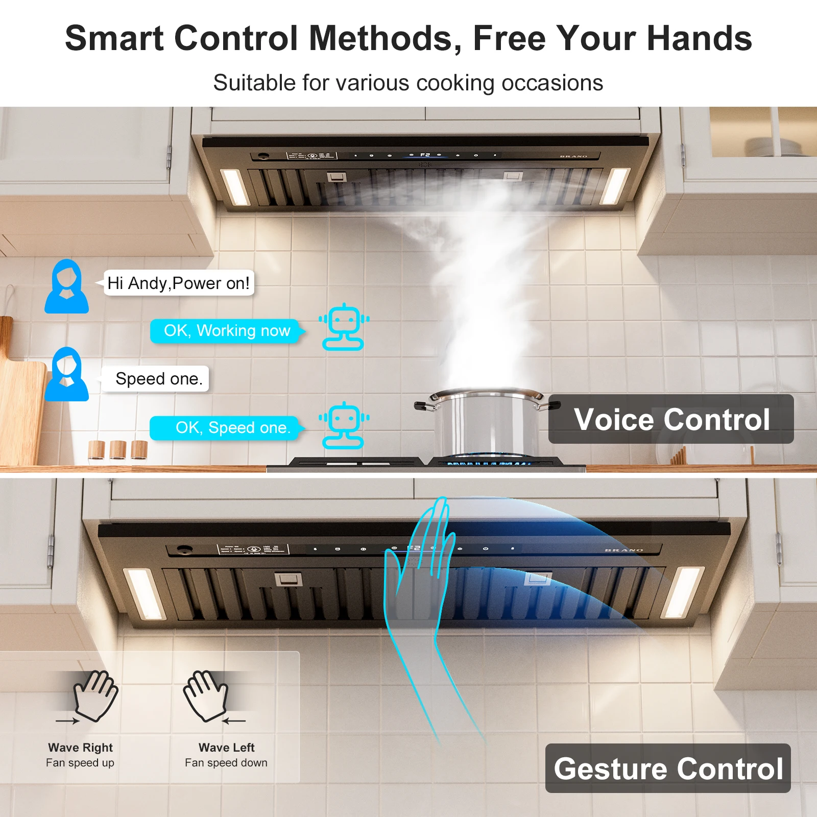 Range Hood Insert 30 Inch, 900 CFM Voice/Gesture/Touch Control Build-in Kitchen Hood Vent with 4 Speed Exhaust Fan, Memory Mode