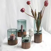 Modern European Style Vase Living Room Dining Table Flower Arrangement Wooden Base Transparent Glass Vase Home Decoration Gift - Image 5