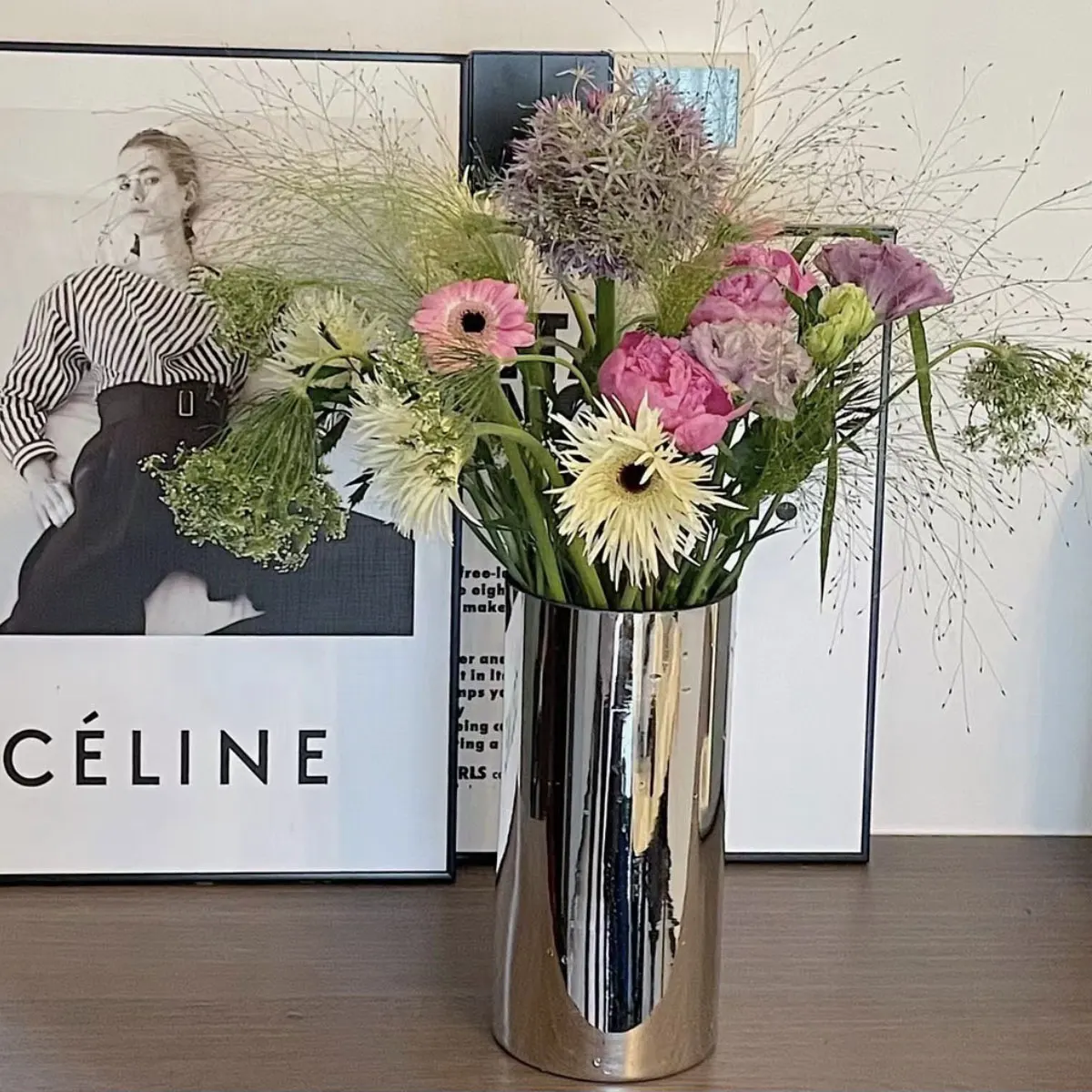9x20Hcm SUS304 Stainless Steel Vase Decorative Centerpiece For Home or Wedding (Silver) 4