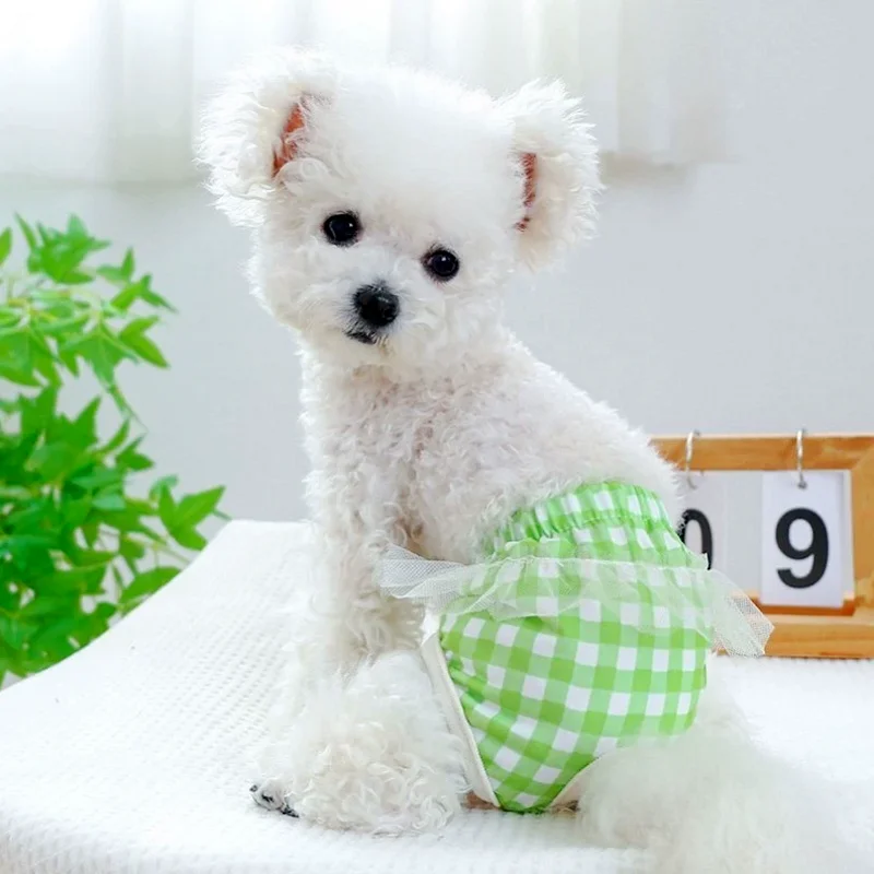 Dog Diapers Reusable Female Dog Dipers Pet Dog Physiological Pants Cute Lace Plaid Shorts Washable Puppy Underwear Cat Short Clothes