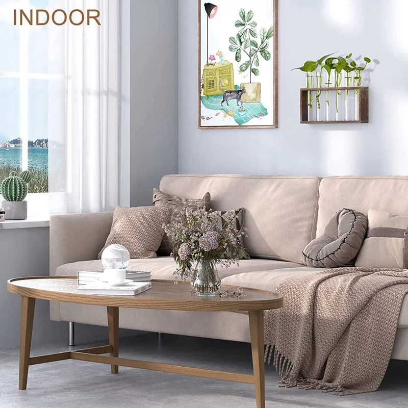 Plant Terrarium With Wooden Stand, Desktop/Wall Hanging Live Plant Propagation Station Planters Glass Tubes Hydroponic 3