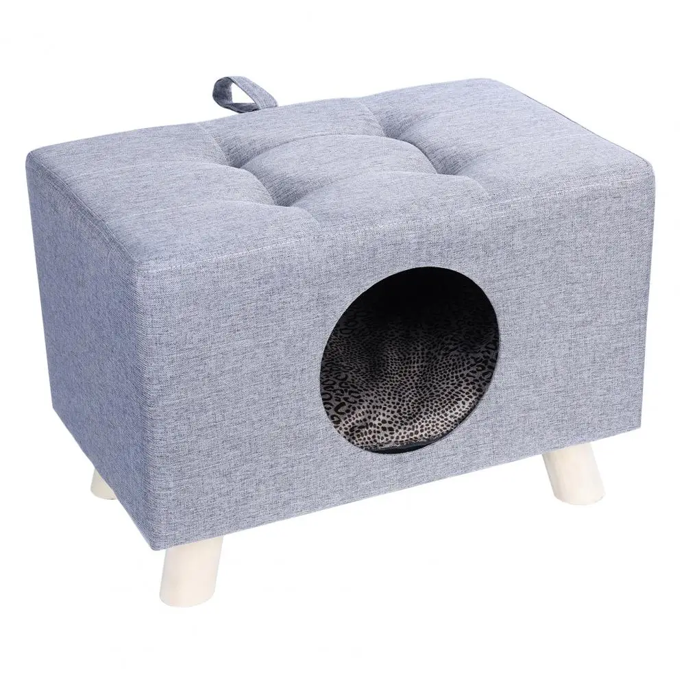 Cat Nest, Pet House Bench, Wood Pet House Cat Cave with Mat, Pet House Foot Rest Stool with Cushion, Cube for Cats and Small Dog 1