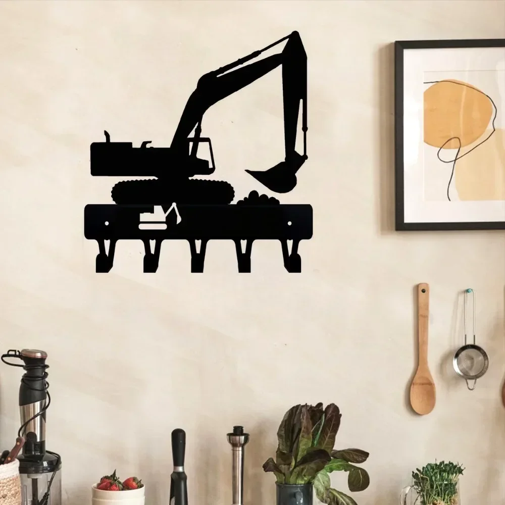 1pc Iron Crafts Wall Hanging Excavator Key Rack Hanger 9 inch Wide/6 inch Wide Metal Wall Art key Hanger Towel Rack Organizer 6
